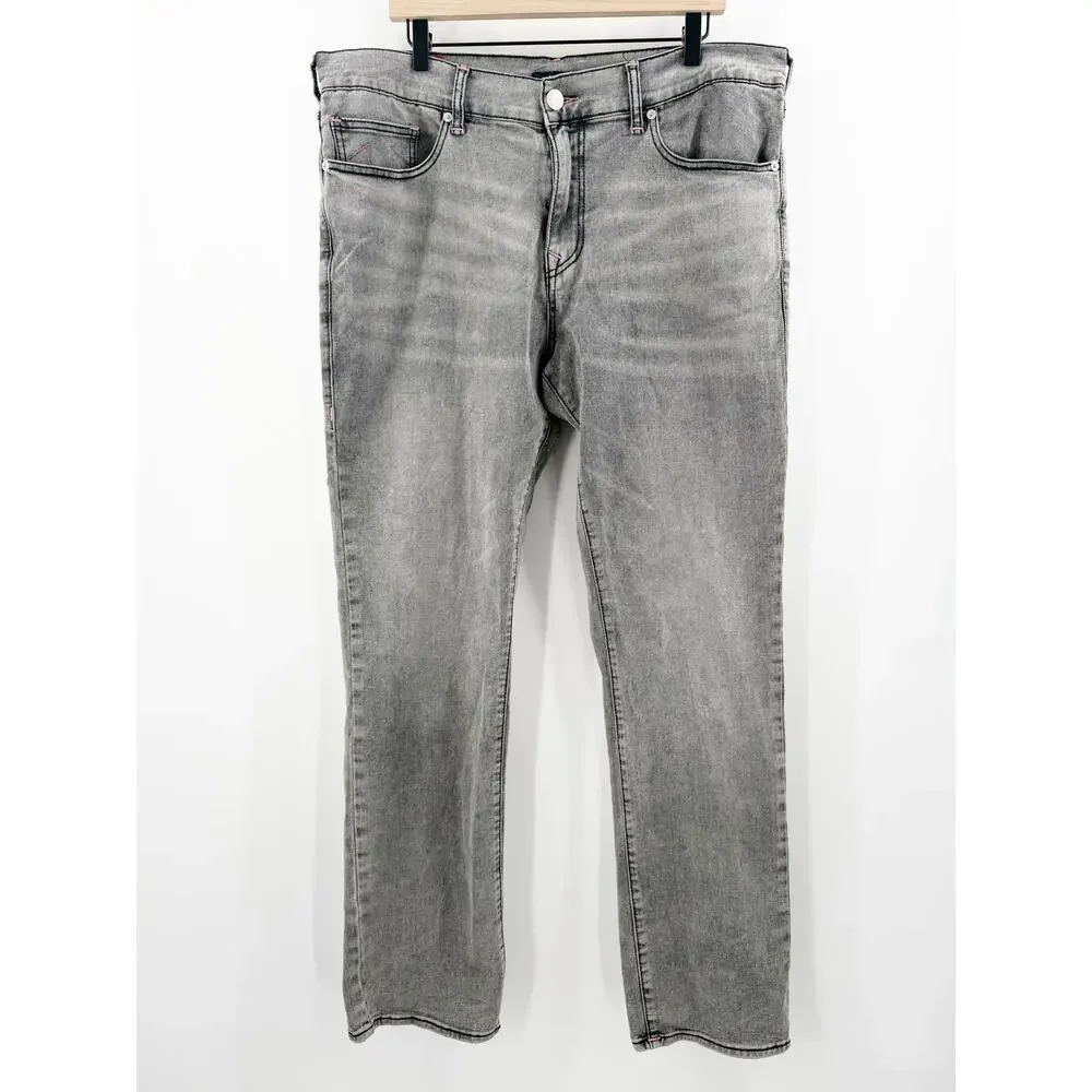 True Religion Jeans Men’s 36 Ricky Relaxed Straight Pink Stitch Cotton Stretch